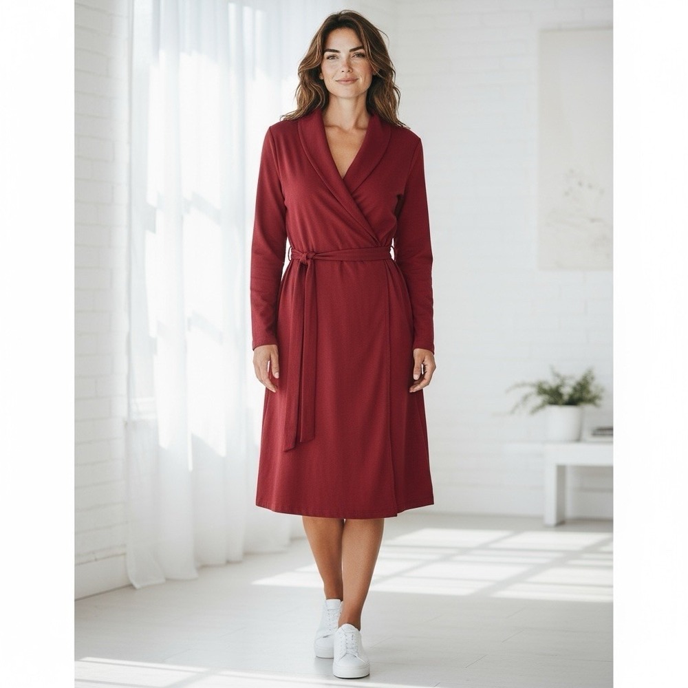 NEW! Frank & Eileen Willa Long Triple Fleece Wrap Dress Women's Size Large